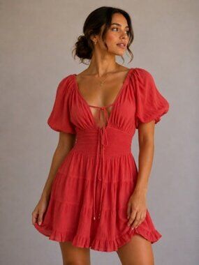 Free People Coral Open Back Mini Dress